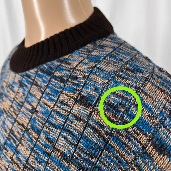 Vintage 80s Kmart Men's Large Blue Brown Marled Ribbed Knit Crew Neck Sweater - Picture 3 of 8